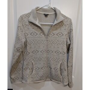 Eddie Bauer Sweater Womens Beige Gray Full Zip Sweatshirt Southwest Aztec Size M